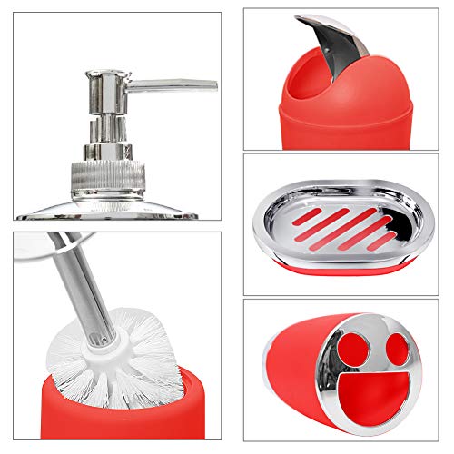 WOOPOWER 6pcs Bathroom Accessories Set, Including ToothbrushÂ Holder, WasteÂ Bin, SoapÂ Dish, ToiletÂ Brush, RinseÂ Cup, SprayerÂ Bottle, for Home, Office, Apartment, Hotel etc (Red)