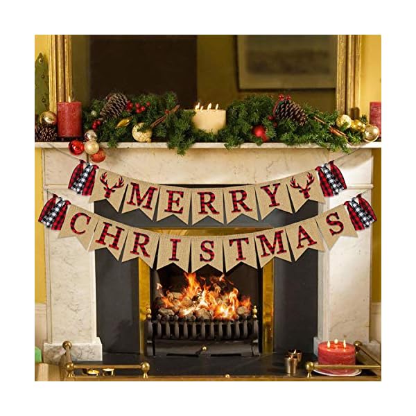Merry Christmas Banner Burlap Christmas Decorations Vintage