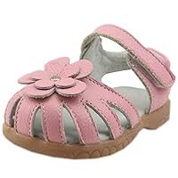 Orgrimmar Girls Sandals Genuine Leather Soft Flower Princess Flat Shoes Girl Summer Sandals Closed Toe Shoes(7 M US Toddler,Pink)