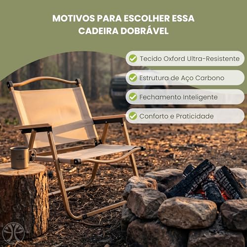 Cadeira Dobrável Camping e Praia Suporta 120kg com Braço (Preto) | Estrutura aco carbono, assento poliester respiravel e lavavel, para acampamento, pesca e uso na areia