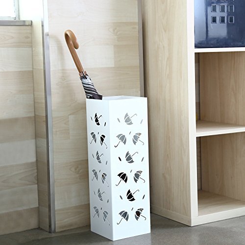 Amzdeal Umbrella Stand Rack Holder Free Stand for Canes Walking/Sticks with 2 Hooks Drip Tray, Fully Metal, Anti-Rust, Heavy, Large, White - Thumbnail 5