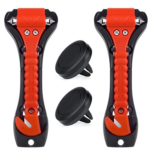 Car Safety Hammer Set of 2, Window Breaker, Seatbelt Cutter, Raniaco Emergency Escape Tool, Multi-Purpose Life-saving Auto Emergency Hammer with 2 Phone Holders (2 Hammers + 2 Holders)