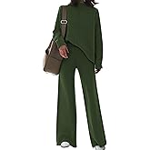 Fixmatti Women Sweater Set 2 Piece Knit Sweatsuit Turtleneck Sweater Top and Wide Leg Pant Lounge Outfits