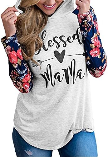 HONEY BOUTIQUE Women Casual Long Sleeve Pullover Floral Print Hoodie Sweatshirts White