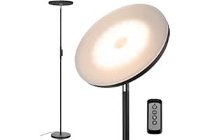 JOOFO Floor Lamp,30W/2400LM Sky LED Modern Torchiere 3 Color Temperatures Super Bright-Tall Standing Pole Light with Remote & Touch Control for Living Room,Bed Room,Office (Black)