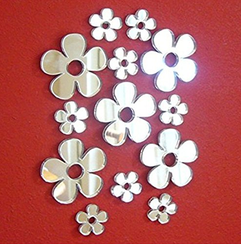 50 Pieces Mirror Stickers Small Flower Shape Different Sizes for Kids Room Home Decor DIY Scrapbooking