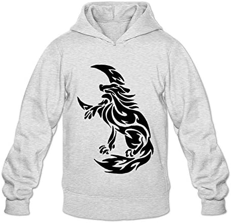 WAWPU Men's Tribal Wolf Graphic Pullover Hoodie sizekey Light Grey