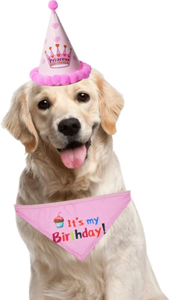 KHLZ US Dog Birthday Bandana & Hat, Dog Birthday Bandana Scarf with Cute Doggie Birthday Party Hat, Party Decorations for Dogs, Puppy Chew Toys Gift for Dogs : Pet Supplies