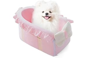 Jaoul Dog Car Seat - Detachable, Adjustable Straps Center Console - Comfortable Bow Design Pet Booster Seat for Small Dogs, Puppy, Cat (Pink)