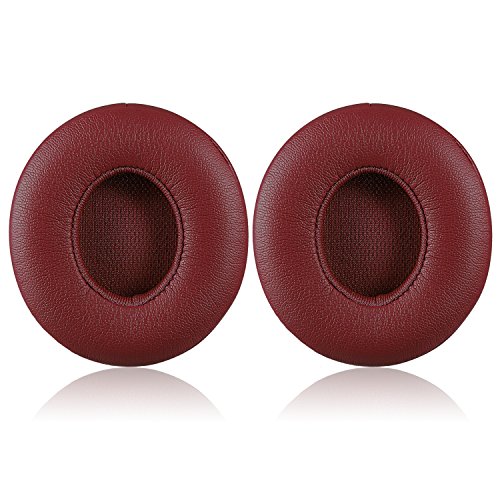 Beats Solo 2 Wired Replacement Earpads - JECOBB Ear Cushion Pads with Protein Leather and Memory Foam for Beats Solo2 Wired On-Ear Headphones by Dr. Dre ONLY ( NOT FIT SOLO 2 / 3 WIRELESS ) (Burgundy)