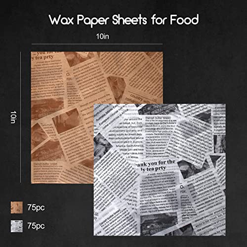 150Pcs Wax Paper Sheets for Food, Parchment Paper, Sandwich Wrapping Paper, Basket Liners Food Picnic Paper Sheets Greaseproof Deli Wrapping Sheets, 10 x 10 Inch