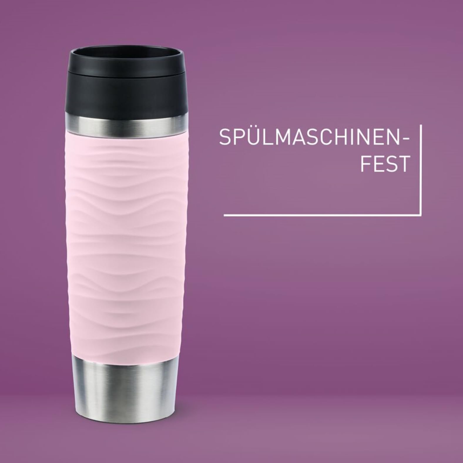 Emsa N20227 Travel Mug Wave Isolierbecher 0,5 Liter, neuer Komfort-Schraubverschluss, Edelstahl, 6h heiß und 12h kühl, 100% dicht, spülmaschinenfest, 360°-Trinköffnung, Pastellrosa 3