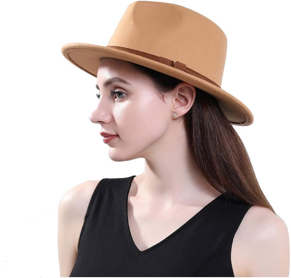 Women Vintage Wide Brim Fedora Hat 