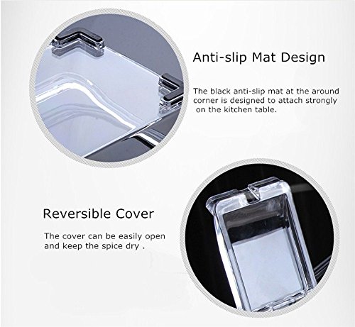 Clear Seasoning Rack Spice Pots by AIQI - 4 Piece Acrylic Seasoning Box - Storage Container Condiment Jars - Cruet with Cover and Spoon