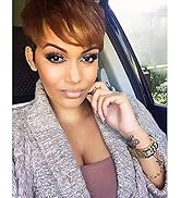 Brinbea Short Human Hair Wigs Ombre Black with Light Brown Hair Bang 100% Brazilian Remy Human Ha...