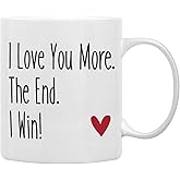 QASHWEY I Love You More the End I Win Coffee Mug, Romantic Gifts for Her Him, Birthday Gifts for Women Men, Wedding Gift for Bride and Groom Tea Cup Mug Cup