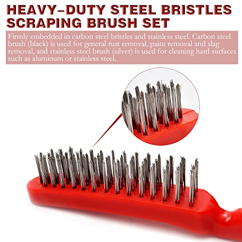 Wire Brush Set for Cleaning, 10" Medium Heavy Duty Carbon Steel and