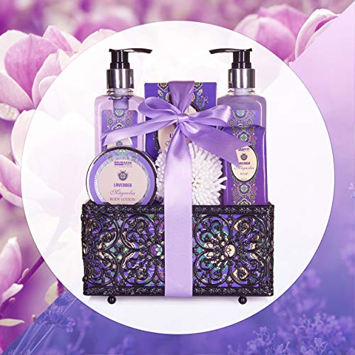 BRUBAKER Cosmetics Home Spa Gift Basket - Lavender & Magnolia Scent - 7 Pcs Luxury Bath & Body Gift Set for Women and Men 2 BRUBAKER Cosmetics Home Spa Gift Basket - Lavender & Magnolia Scent - 7 Pcs Luxury Bath & Body Gift Set for Women and Men