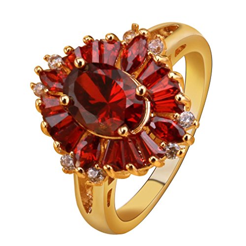 YAZILIND Red Cubic Zirconia Gold Plated Sparkling Flower Rings For Women Wedding