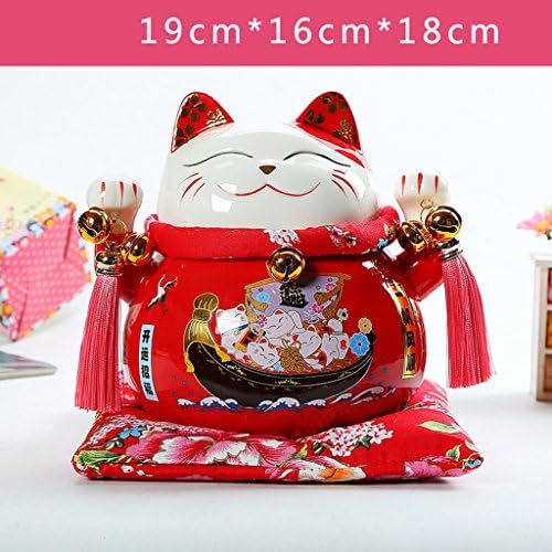 HanFengTang Big White Ceramic Maneki Neko Lucky Cat Coin Bank Decoration Deposit