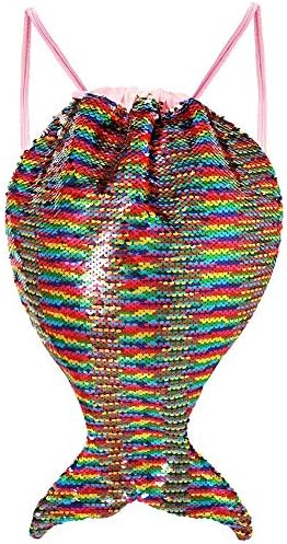 JDYW Mermaid Sequin Bag Reversible Sequin Backpack Outdoor Travel Hiking Beach Mermaid Drawstring Bag for Kids and Adults