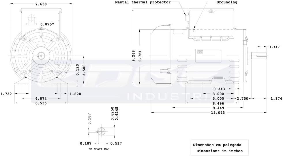 New 5HP Electric Motor for air Compressor 56 Frame 3440 RPM 5/8" Shaft 20.3 AMP 230 Volt - - 