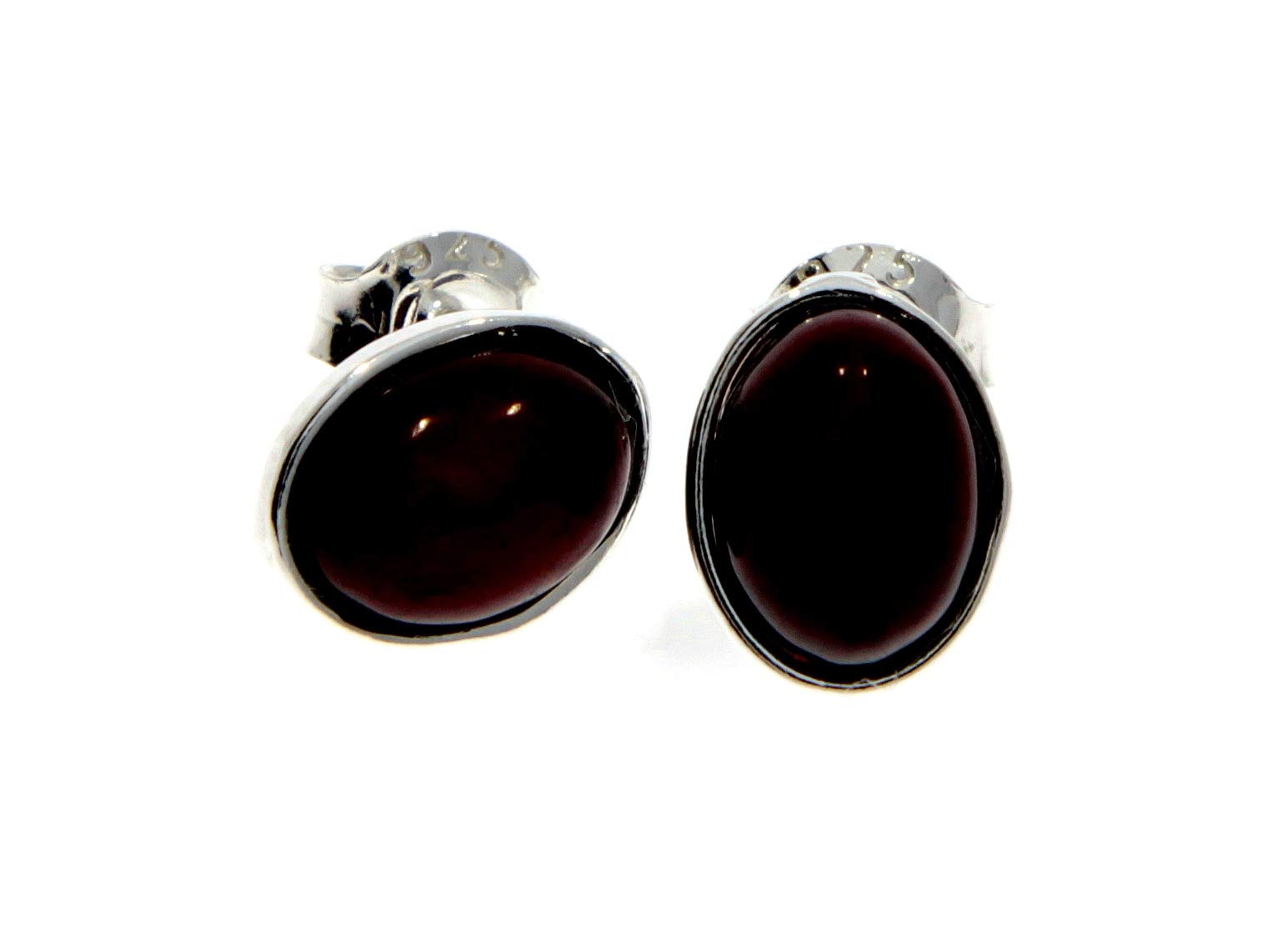 Cherry Baltic Amber 925 Sterling Silver Delicate Stud Oval Earrings M637CH