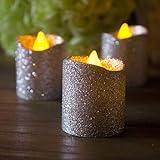 Flameless Votive Tealights Candle, Battery Operated LED Tea Lights with Silver Glitter Flickering Bulb Light,Pack of 12,Small Electric Fake Tea Candle Realistic for Wedding, Table,Outdoor,Celebration