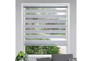 Lauren Taylor Cordless Zebra Blinds for Windows - 100% Polyester Pull Down Roller Shades for Windows, Dual Layer Sheer or Privacy Light Control Day & Night Roller Blinds (Grey, 44" W x 84" H)