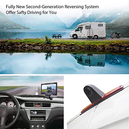 Roof Mounted Replacement 3rd Brake Light Backup Camera + 7.0 Inch Self Standing TFT Monitor Display Kit for Transporter Ford Transit F150/F250/F350 Transit Truck Vans 2014-2019