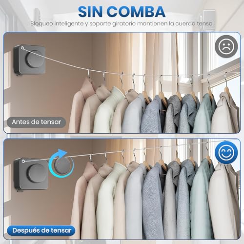 SABN STORE Extendable Outdoor Wall Clothesline, Includes Installation Kit Without Drilling or with Screws for Bathroom/Balcony + Drywall Kit and Set of 10 Clips – Outdoor Wall Clothesline – Extendable Drying Rack