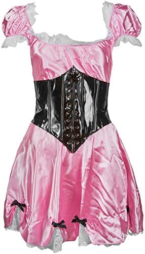 Jiaolun Women's Corset Overbust Top Skirt Dance Dress Steampunk Gothic Faux Leather Bustier Corset Maid Cosplay Sexy Halloween Fancy Dress (M)