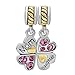 CharmsStory Sterling Silver Mom Daughter Love Four Leaf Clove Charms Beads For Bracelets