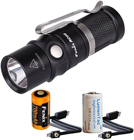 Fenix RC09 550 Lumens Rechargeable Cree XM-L2 U2 LED Flashlight w/ 1x 16340 RCR123A Rechargeable Battery, TWO USB Charging Cables and LumenTac CR123A Battery