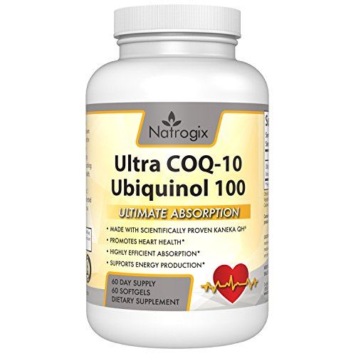 Natrogix COQ-10 Ubiquinol 100mg (Kaneka Ubiquinol™) Supplement Highly Absorbable Active Form of Coenzyme Q10 Promotes Heart Health + Help Regulate Blood Pressure + Support Anti-Aging Formula