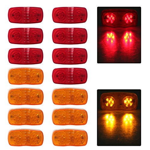 Justech 14pcs Amber/Red LED Trailer Truck Side Marker Light Clearance Indicator Tiger Eye Lamp - Thumbnail 7