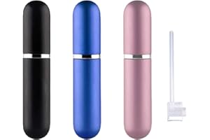 SHXXYLJH Travel Refillable Perfume Atomisers, 5ML, 3 Pcs Mini Portable Spray Bottles, Round Tube Set With 1 Flat Separated Tool, for Home Business Trip (Black+Blue+Champagne)(4pcs)