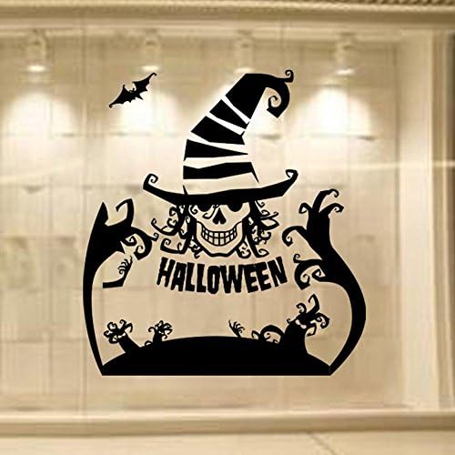 BIBITIME Sayings Halloween Quotes Ghost Tree Clown Skull Wall Decal Bat Vinyl Sticker for Shop Showcase Store Display Window Living Room Kids Room PVC Art Decor