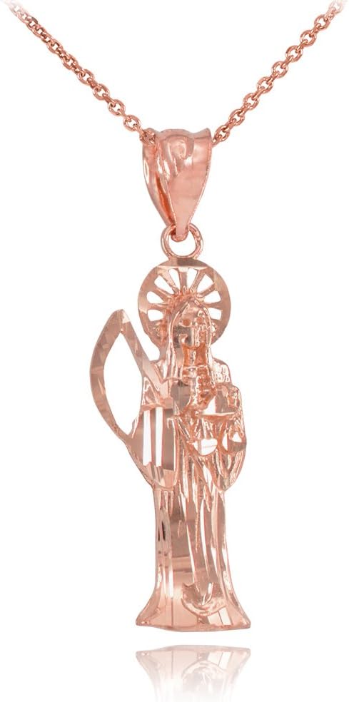 Skeleton Jewelry High Polish 10k Rose Gold Santa Muerte Charm Pendant Necklace
