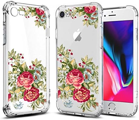 Verson iPhone 8 Case iPhone 7 Case with Flowers, [Four Corners Thicken Shockproof] Slim Shockproof Clear Floral Pattern Soft Flexible TPU Back Cover Case [Support Wireless Charging]
