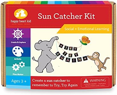 Happy Heart Kid Sun Catchers Craft Kit, Activity to Build Fine Motor and Vocabulary Skills for Creative Children for Preschool, Kindergarten, Montessori, Waldorf, Ages 3-6 Years