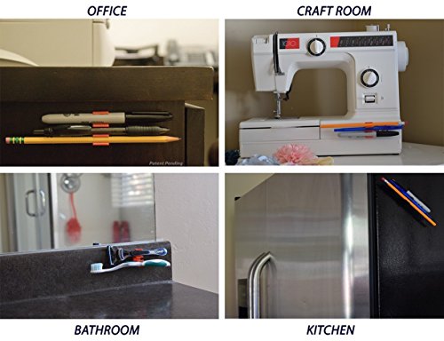 (10 pk) Black Self Adhesive Pencil Pen and Marker Holder Adhesive Clip - Best Mount Organizer to Stick on nightstand, Junk Drawer, Clutter Cabinet, Bedside, etc. - Great for Kitchen, Craft Room, etc.
