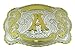 Initial Letters Western Style Cowboy Rodeo Gold Large Belt Buckles (Large Square, A LETTER)