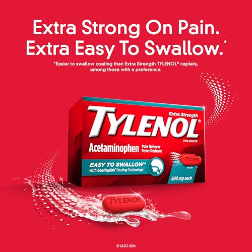TYLENOL EXTRA STRENGTH EASY TO SWALLOW ACETAMINOPHEN, PAIN RELIEVER & FEVER REDUCER COATED CAPLETS FOR ADULTS WITH GENTLEGLIDE TECHNOLOGY, 500 MG EXTRA STRENGTH ACETAMINOPHEN, 50 CT