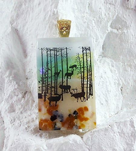 Woodland Deer Dichroic OOAK Fused Glass Pendant Necklace