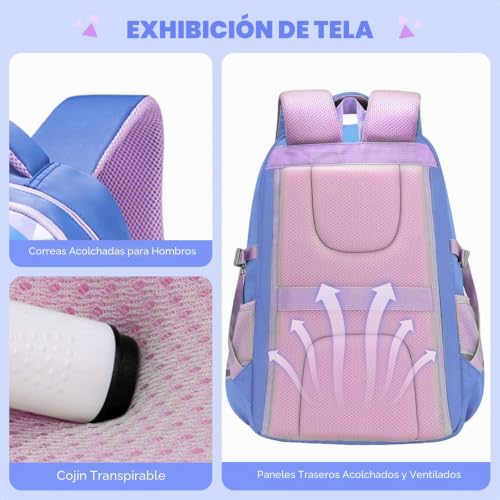 Amythe School Backpack Teenager Girl 46L, Grand Backpack School Girl Waterproof and Lightweight for Youth Girl, Light Blue