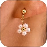 GUOKE Pearl Earrings for Women - 14K Gold/White Gold Plated Drop Dangle Pearl Wedding Earrings for Brides, Elegant Bridal Studs Trendy Jewelry