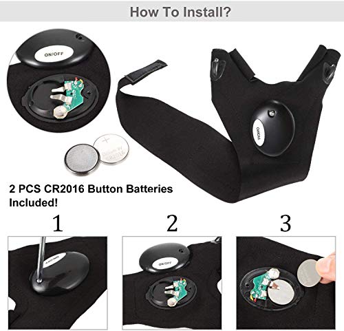 FILOWA LED Fingerlos Angelhandschuhe,1 Paar Outdoor Taschenlampe Handschuhe Schwarz Arbeitshandschuhe mit Licht zum… – Bild 6