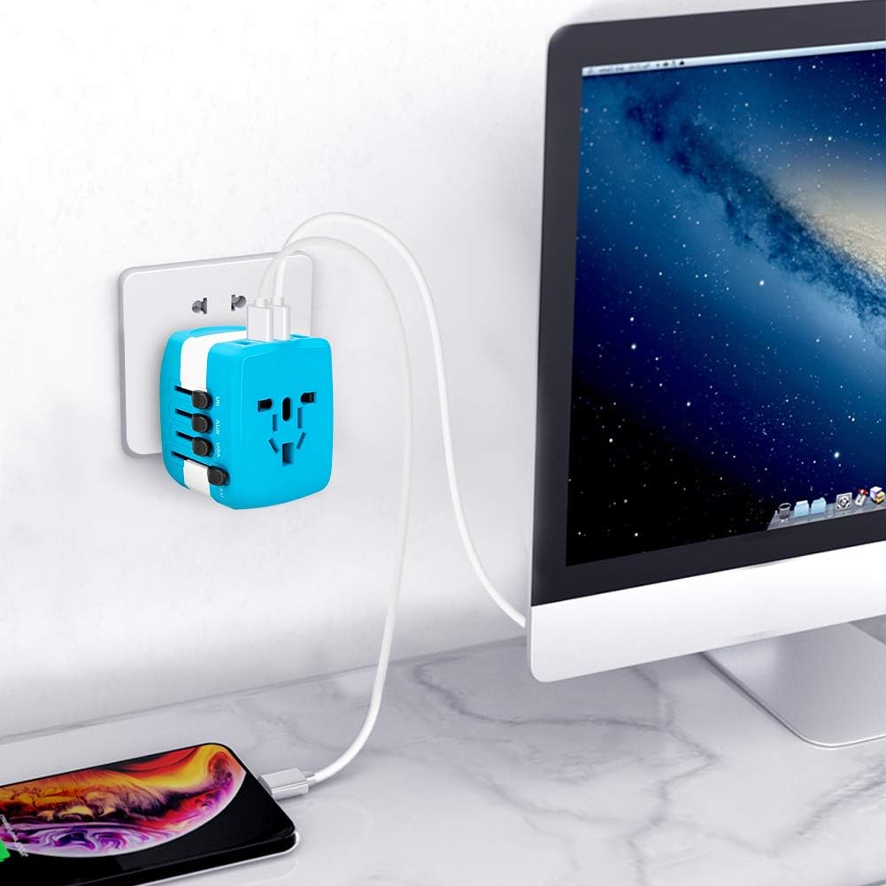 Travel Adapter Universal 2300W 110-250V 10A Power Adapter w/ 4 USB Ports 1 AC Outlet Travel Charger Plug Adapter for Phone Camera Hair Dryer and More Electronics in EU UK US AU Over 150 Countries: Home Audio & Theater