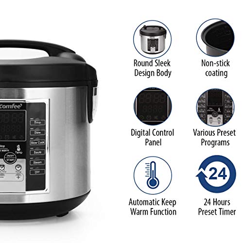 Comfee MB-M25 20 Cup (Cooked) Professional Digital Rice Cooker, Multi Cooker, Food Steamer, Stainless Steel Exterior (Renewed) - Thumbnail 4